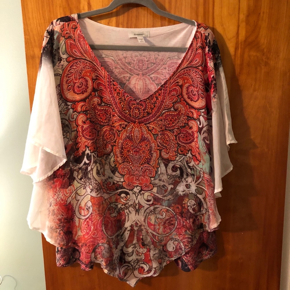 Dress Barn Embellished Printed Poncho Top Size 2X